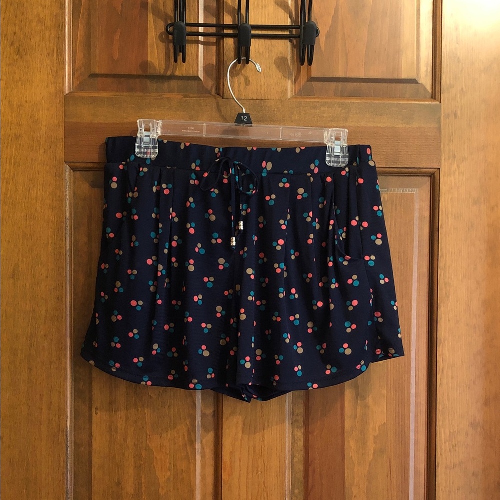 Freeway Navy Polka Dot Drawstring Shorts NWT